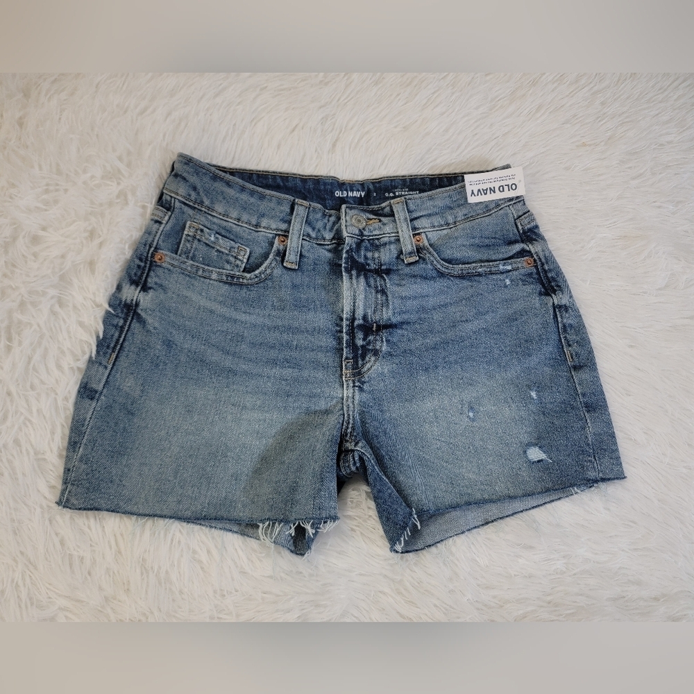 Old Navy High Rise Og Straight Women's Distressed Blue Jean Shorts Size 2